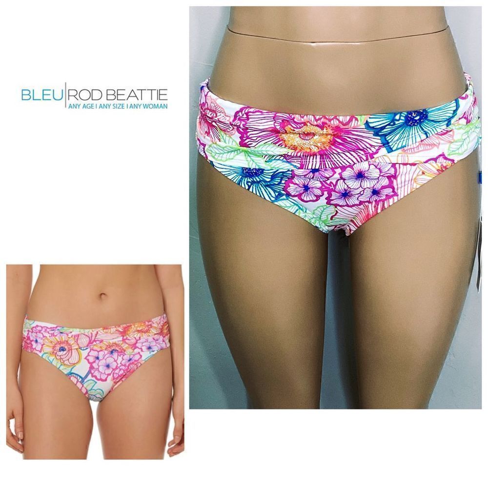New. Blue Rod Beattie floral sarong bikini bottoms.